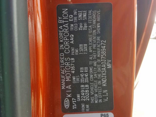 KNDJX3AA0J7589472 - 2018 KIA SOUL ! Narıncı foto 10