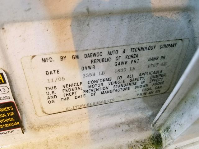 KL1TD56666B585679 - 2006 CHEVROLET AVEO BASE Ağ foto 10