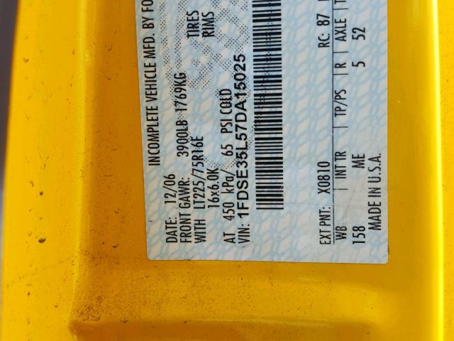 1FDSE35L57DA15025 - 2007 FORD E350 YELLOW photo 10