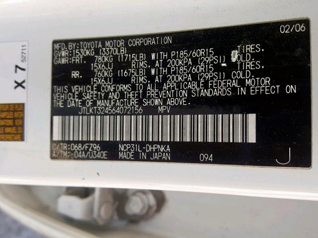 JTLKT324564072156 - 2006 TOYOTA SCION XB 白色 照片 10