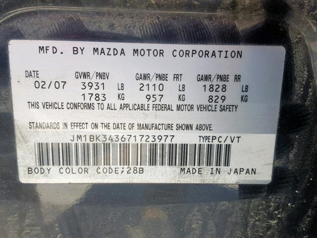 JM1BK343671723977 - 2007 MAZDA 3 HATCHBAC GRAY photo 10