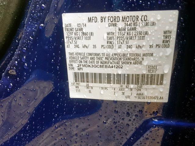 2FMDK3GC8EBA41202 - 2014 FORD EDGE SE BLUE photo 10