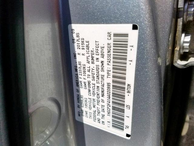 1HGCP2F41AA020995 - 2010 HONDA ACCORD LXP SILVER photo 10