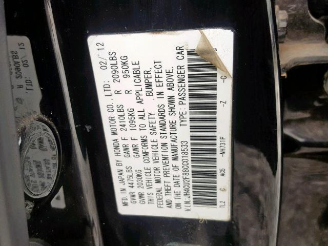 JH4CU2F88CC018533 - 2012 ACURA TSX SE BLACK photo 10