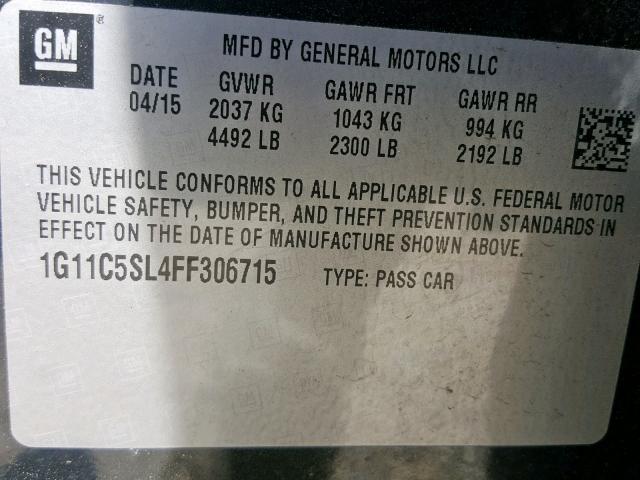 1G11C5SL4FF306715 - 2015 CHEVROLET MALIBU 1LT 灰色 照片 10