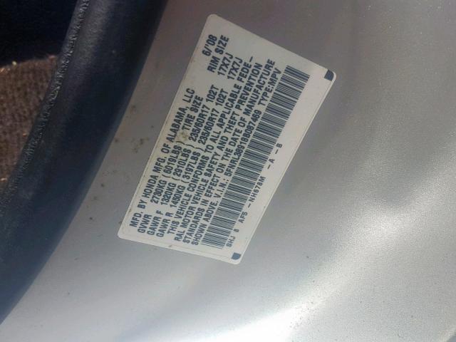 5FNRL38918B087469 - 2008 HONDA ODYSSEY TO SILVER photo 10