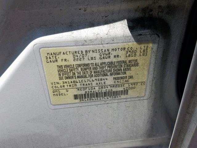 3N1AB61E17L695844 - 2007 NISSAN SENTRA 2.0 WHITE photo 10