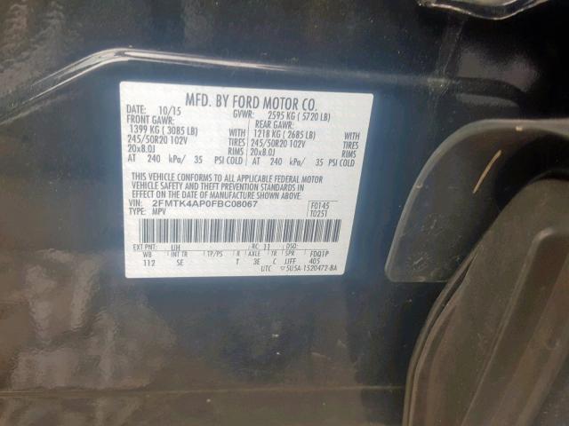 2FMTK4AP0FBC08067 - 2015 FORD EDGE SPORT BLACK photo 10