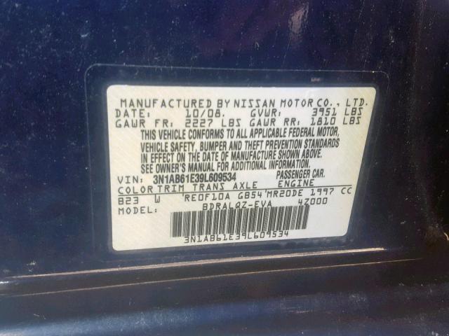 3N1AB61E39L609534 - 2009 NISSAN SENTRA 2.0 BLUE photo 10