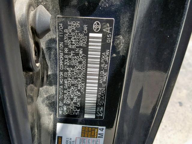 JTKDE177750028017 - 2005 TOYOTA SCION TC შავი ფოტო 10