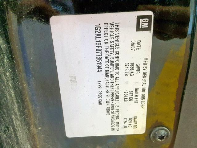 1G2AL15F077361944 - 2007 PONTIAC G5 BLACK photo 10