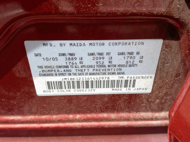 JM1BK323361442978 - 2006 MAZDA 3 S RED photo 10