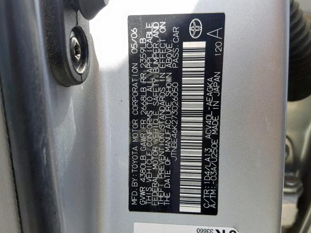 JTNBE46K273026050 - 2007 TOYOTA CAMRY NEW SILVER photo 10