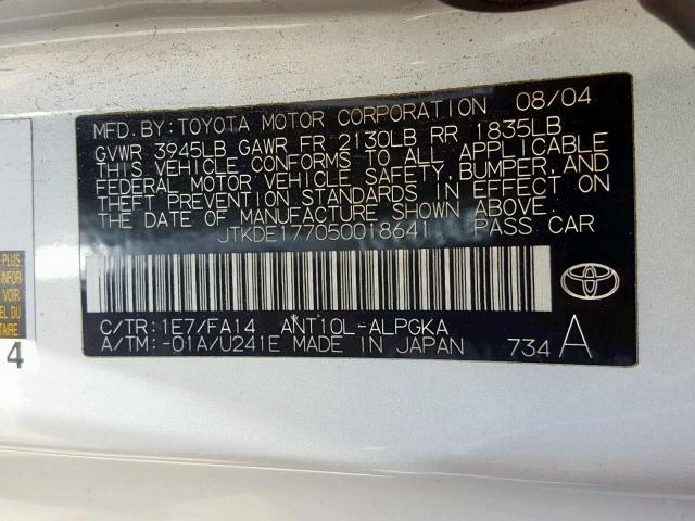 JTKDE177050018641 - 2005 TOYOTA SCION TC 银色 照片 10