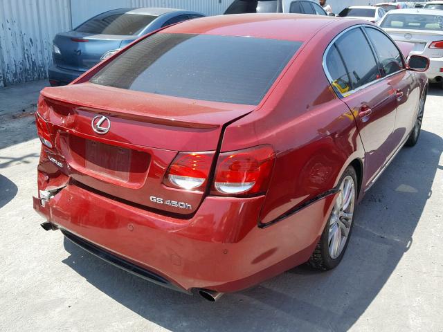 JTHBC96S475002939 - 2007 LEXUS GS 450H BURGUNDY photo 4