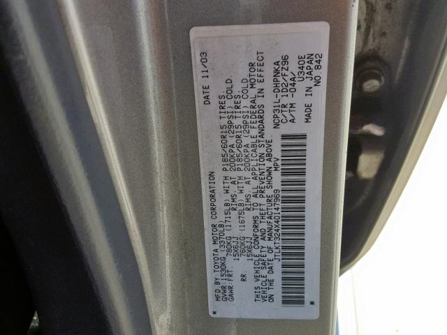 JTLKT324X40147969 - 2004 TOYOTA SCION XB 银色 照片 10