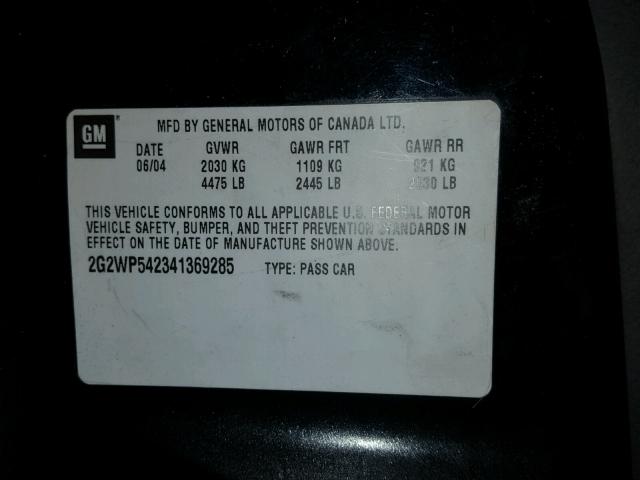 2G2WP542341369285 - 2004 PONTIAC GRAND PRIX Սև լուսանկար 10