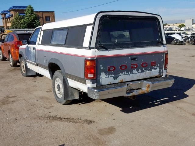 1B7FL26YXNS526318 - 1992 DODGE DAKOTA WHITE photo 3