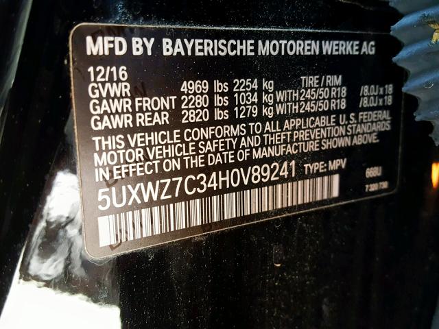 5UXWZ7C34H0V89241 - 2017 BMW X3 SDRIVE2 BLACK photo 10