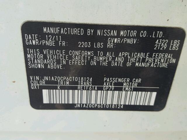 JN1AZ0CP6CT018124 - 2012 NISSAN LEAF SV WHITE photo 10