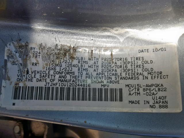 JTJHF10U120244816 - 2002 LEXUS RX 300 SILVER photo 10