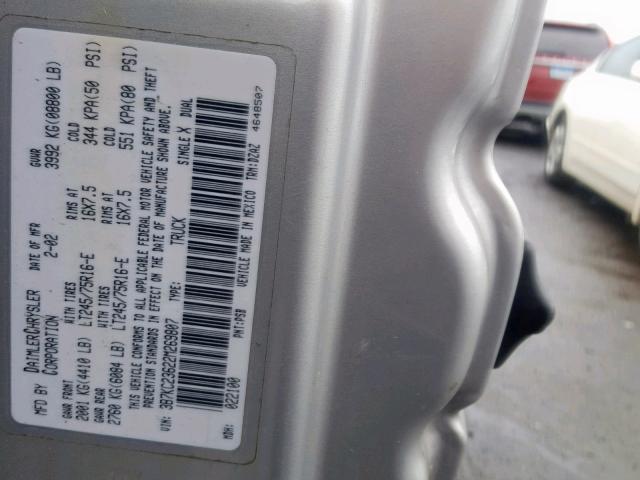 3B7KC23622M269807 - 2002 DODGE RAM 2500 GRAY photo 10