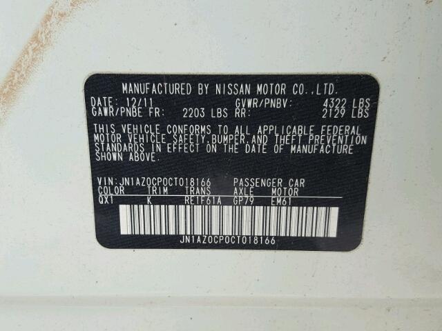 JN1AZ0CP0CT018166 - 2012 NISSAN LEAF SV WHITE photo 10