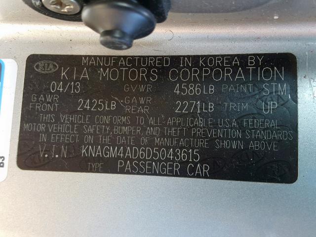 KNAGM4AD6D5043615 - 2013 KIA OPTIMA HYB SILVER photo 10