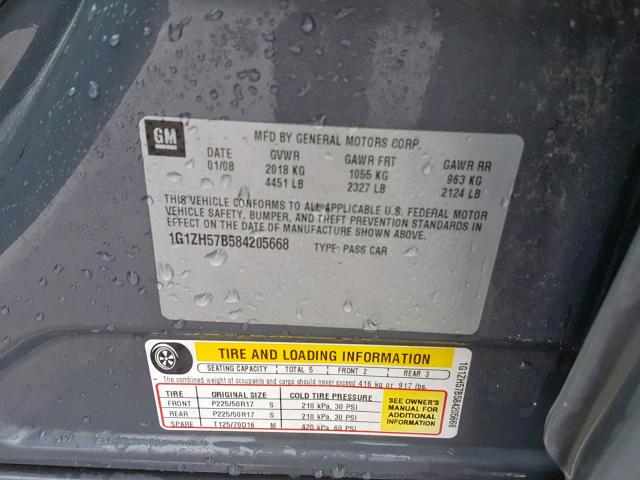 1G1ZH57B584205668 - 2008 CHEVROLET MALIBU 1LT GRAY photo 10