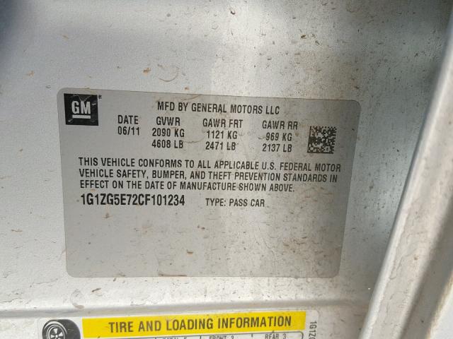 1G1ZG5E72CF101234 - 2012 CHEVROLET MALIBU LTZ 银色 照片 10