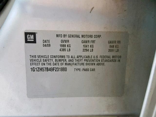 1G1ZH57B49F231880 - 2009 CHEVROLET MALIBU 1LT 银色 照片 10