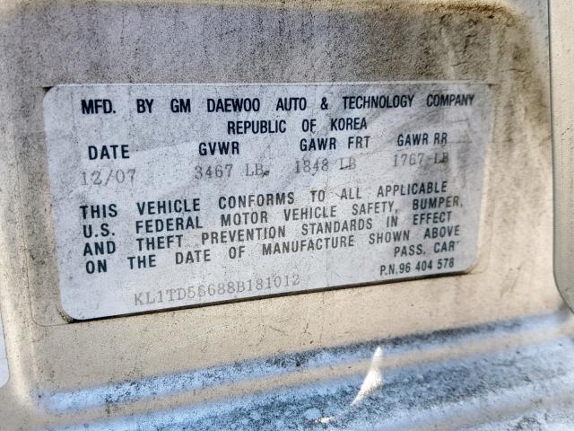 KL1TD56688B181012 - 2008 CHEVROLET AVEO BASE Gümüş foto 10