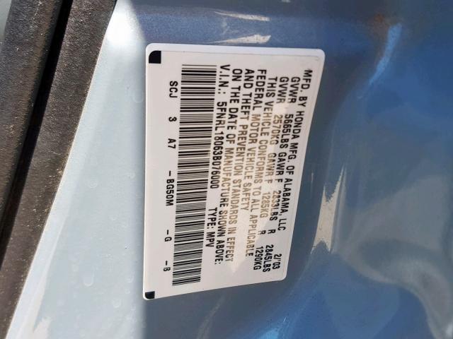 5FNRL18063B076000 - 2003 HONDA ODYSSEY EX BLUE photo 10