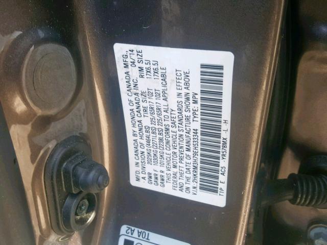 2HKRM3H79EH533344 - 2014 HONDA CR-V EXL BROWN photo 10