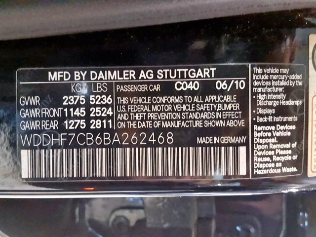 WDDHF7CB6BA262468 - 2011 MERCEDES-BENZ E 550 BLACK photo 10