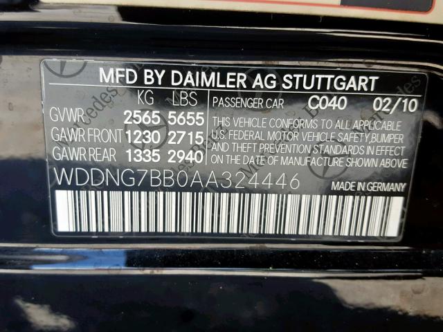 WDDNG7BB0AA324446 - 2010 MERCEDES-BENZ S 550 BLACK photo 10