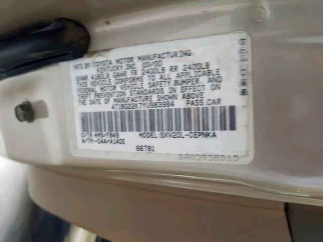 4T1BG22K7YU983984 - 2000 TOYOTA CAMRY CE BEIGE photo 10