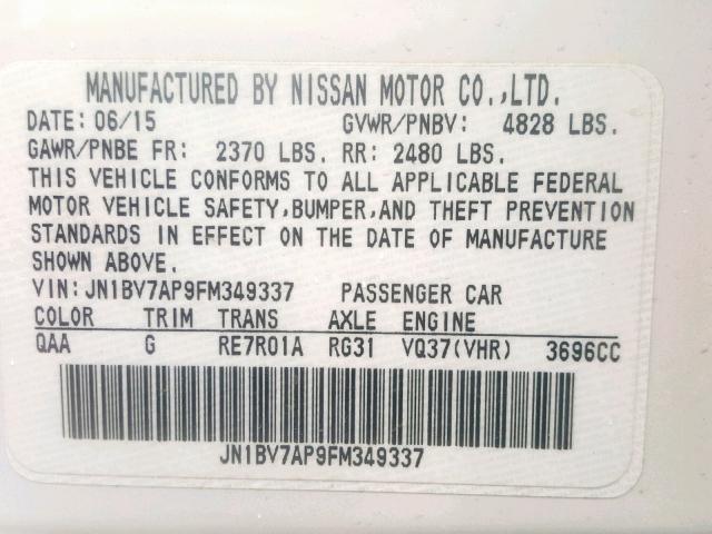 JN1BV7AP9FM349337 - 2015 INFINITI Q50 BASE WHITE photo 10