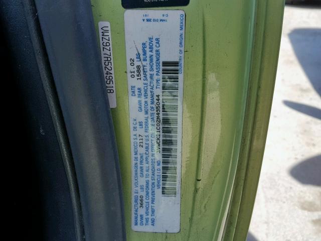 3VWCK21C02M435044 - 2002 VOLKSWAGEN NEW BEETLE მწვანე ფოტო 10