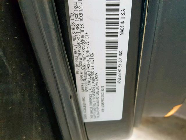 4S4BP61CX77318270 - 2007 SUBARU LEGACY OUT BLACK photo 10