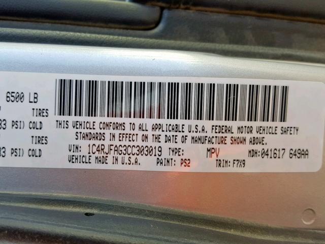 1C4RJFAG3CC303019 - 2012 JEEP GRAND CHER SILVER photo 10