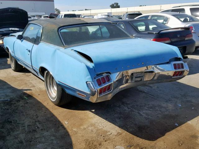 3J57H2Z135816 - 1972 OLDSMOBILE CUTLS CONV BLUE photo 3