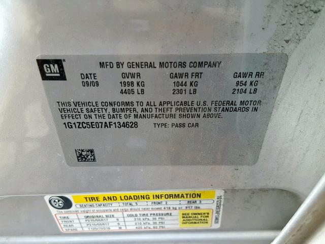 1G1ZC5E07AF134628 - 2010 CHEVROLET MALIBU 1LT 银色 照片 10