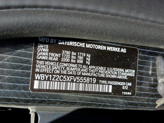 WBY1Z2C5XFV555819 - 2015 BMW I3 BEV SILVER photo 10