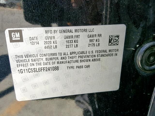 1G11C5SL6FF241088 - 2015 CHEVROLET MALIBU 1LT 黑色 照片 10