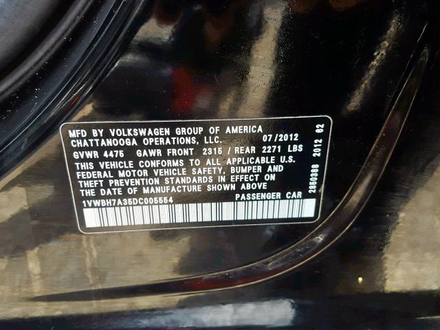 1VWBH7A35DC005554 - 2013 VOLKSWAGEN PASSAT SE BLACK photo 10