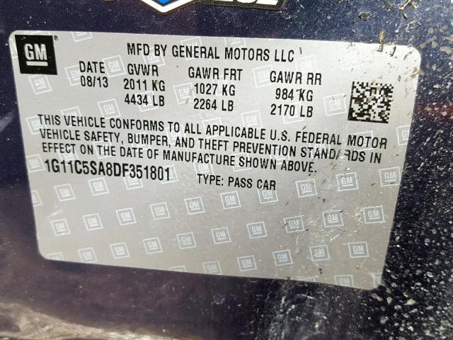 1G11C5SA8DF351801 - 2013 CHEVROLET MALIBU 1LT 蓝色 照片 10