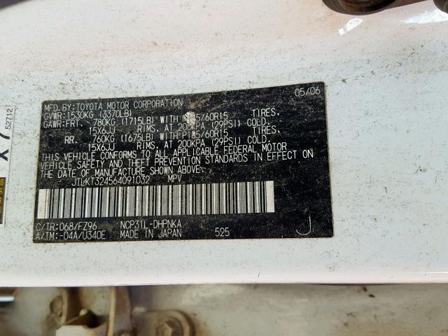 JTLKT324564091032 - 2006 TOYOTA SCION XB 白色 照片 10