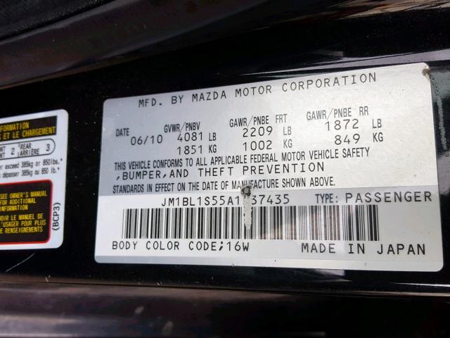 JM1BL1S55A1337435 - 2010 MAZDA 3 S BLACK photo 10