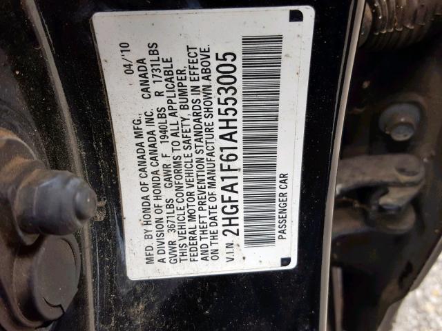 2HGFA1F61AH553005 - 2010 HONDA CIVIC LX-S Qara foto 10